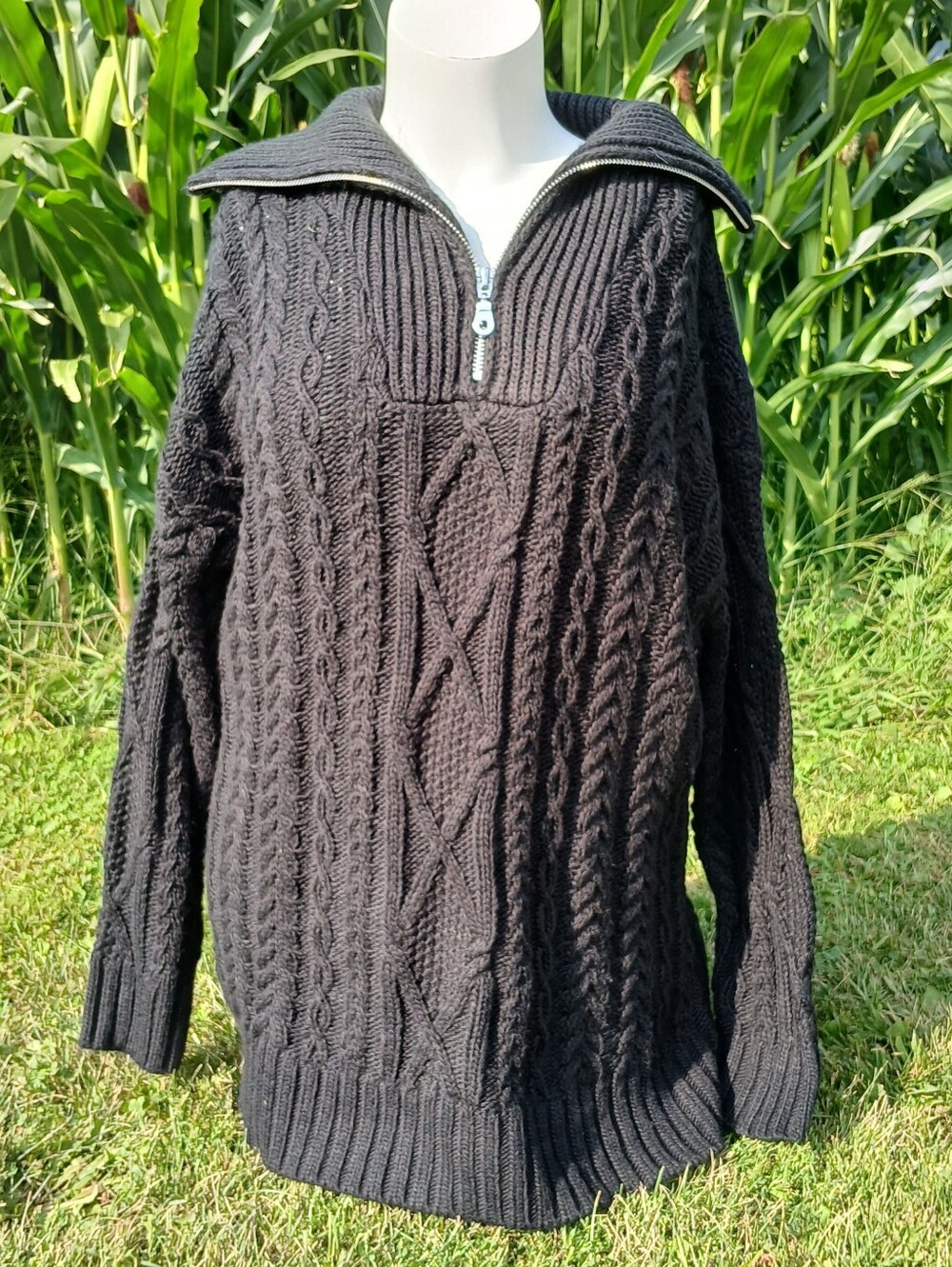 New nwot Forever 21 Long Black Sweater size L Large Half Zip Oversized Tunic